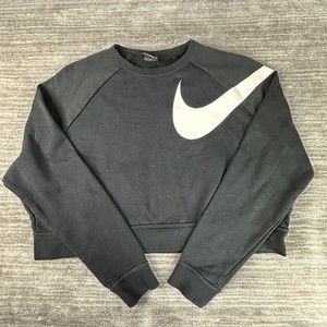 Nike Versa Swoosh Crop Pullover Sweatshirt Womens L Black AJ4305-609 Dri-Fit
